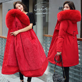 Load image into Gallery viewer, Korean version of long and medium length big fur collar with fleece jacket cotton jacket for women&#39;s fashion