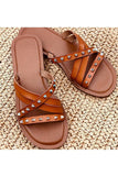 Load image into Gallery viewer, Cognac Studded Strappy Sandals