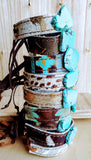 Load image into Gallery viewer, Leather Cuff w/ Turquoise &amp; Brindle