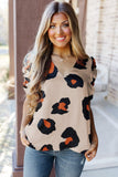 Load image into Gallery viewer, Khaki Ruched Short Sleeve Leopard Print Blouse