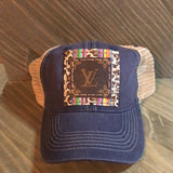 Load image into Gallery viewer, LV Upcycled Trucker Hat Serape Leopard Print Leather