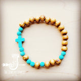 Load image into Gallery viewer, Bracelet Bar-Wood &amp; Blue Turquoise Beads 806u: Multi