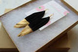 Load image into Gallery viewer, Gold Dipped Black Feather Earrings