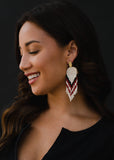 Load image into Gallery viewer, Cream, Black &amp; Red Beaded Earrings