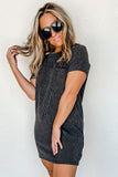 Load image into Gallery viewer, Gray Striped Ribbed Knit T-shirt Shift Dress