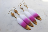 Load image into Gallery viewer, Gold Dipped Pink Druzy Feather Earrings