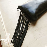 Load image into Gallery viewer, Black Leather Clutch w/ Fringe