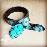 Load image into Gallery viewer, Blue Navajo Leather Belt w/ Turquoise Slab Belt Buckle - Amethyst &amp; Opal 