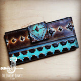 Load image into Gallery viewer, Embossed Leather Wallet in Turquoise Navajo w/ Snap