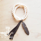 Load image into Gallery viewer, Double Strand Pearl Bracelet With Feather Accent