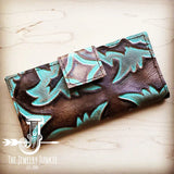 Load image into Gallery viewer, Embossed Leather Wallet in Turquoise Laredo w/ Snap