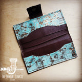 Load image into Gallery viewer, Embossed Leather Wallet in Turquoise Metallic w/ Snap