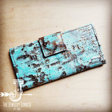 Load image into Gallery viewer, Embossed Leather Wallet in Turquoise Metallic w/ Snap