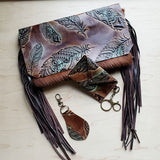 Load image into Gallery viewer, Hair on Hide Handbag w/ Turquoise Feather Flap