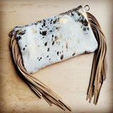 Load image into Gallery viewer, Cream &amp; Gold Hair-on Leather Clutch