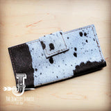 Load image into Gallery viewer, Hair-On Hide Leather Wallet in Black &amp; White w/ Snap