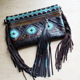 Load image into Gallery viewer, Blue Navajo Leather Embossed Clutch Handbag