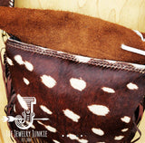 Load image into Gallery viewer, Hair on Hide Deer Axis Print Handbag w/ Flap and Braid Accent