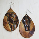 Load image into Gallery viewer, Leather Teardrop Earrings Tan Steer Head