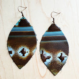 Load image into Gallery viewer, Leather Oval Earrings Blue Navajo