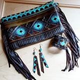 Load image into Gallery viewer, Blue Navajo Leather Embossed Clutch Handbag