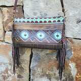 Load image into Gallery viewer, Blue Navajo Leather Embossed Clutch Handbag