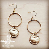 Load image into Gallery viewer, Matte Gold Hoop Earrings with Coin Dangle