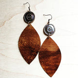 Load image into Gallery viewer, Leather Oval Earrings in Multi Colored Brown with Copper Accent