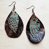 Load image into Gallery viewer, Leather Teardrop Earring-Brown &amp; Turquoise Gator Accents