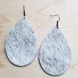 Load image into Gallery viewer, Leather Teardrop Earring-White &amp; Gray Hair on Hide - Amethyst &amp; Opal 