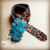 Load image into Gallery viewer, Hair on Hide Leopard Leather Belt w/ Turquoise Slab Belt Buckle