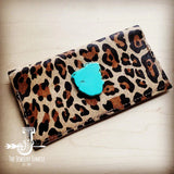 Load image into Gallery viewer, Hair-On Hide Leather Wallet in Leopard with Turquoise Slab