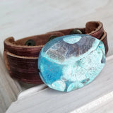 Load image into Gallery viewer, Leather Cuff w/ Ocean Agate