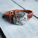 Load image into Gallery viewer, Leather Cuff w/ Ocean Agate