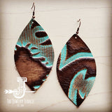 Load image into Gallery viewer, Leather Oval Earrings in Embossed Turquoise Laredo