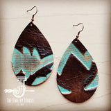 Load image into Gallery viewer, Leather Teardrop Earrings-Brown and Turquoise Laredo