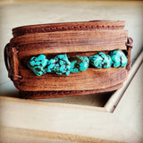 Load image into Gallery viewer, Dusty Leather Cuff w/ Blue Turquoise