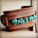 Load image into Gallery viewer, Dusty Leather Cuff w/ Blue Turquoise