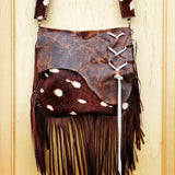 Load image into Gallery viewer, Hair on Hide Deer Axis Print Handbag w/ Flap and Braid Accent