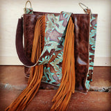 Load image into Gallery viewer, Hair on Hide Box Handbag w/ Turquoise Laredo Side Accents and Strap