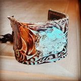 Load image into Gallery viewer, Leather Cuff with adjustable Tie in Turquoise Brown Floral