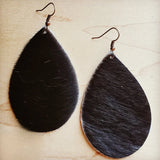 Load image into Gallery viewer, Leather Teardrop Earring-Dark Hair on Hide - Amethyst &amp; Opal 