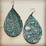 Load image into Gallery viewer, Leather Teardrop Earring-Turquoise Paisley