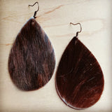 Load image into Gallery viewer, Leather Teardrop Earring-Brown Hair on Hide - Amethyst &amp; Opal 