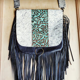 Load image into Gallery viewer, Leather Crossbody Handbag w/ Hair on Hide Flap Cowboy Accent