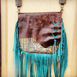 Load image into Gallery viewer, Leather Turquoise Western Floral Handbag w/ Flap and Braid