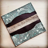 Load image into Gallery viewer, Embossed Leather Wallet in Turquoise Paisley with Snap