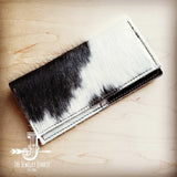 Load image into Gallery viewer, Hair-On Hide Leather Wallet in Spotted Black &amp; White w/ Snap