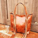 Load image into Gallery viewer, Genuine Leather Bucket Handbag w/ Braided Tassel Fringe