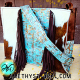 Load image into Gallery viewer, Large Hair on Hide Box Handbag w/ Turquoise Metallic Accent*